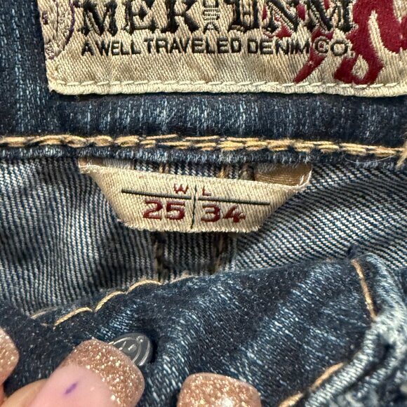 MEK DENIM LOW RISE BOOTCUT 25 Women's Denim Jeans Distressed Western Y2K Blue - Picture 8 of 12